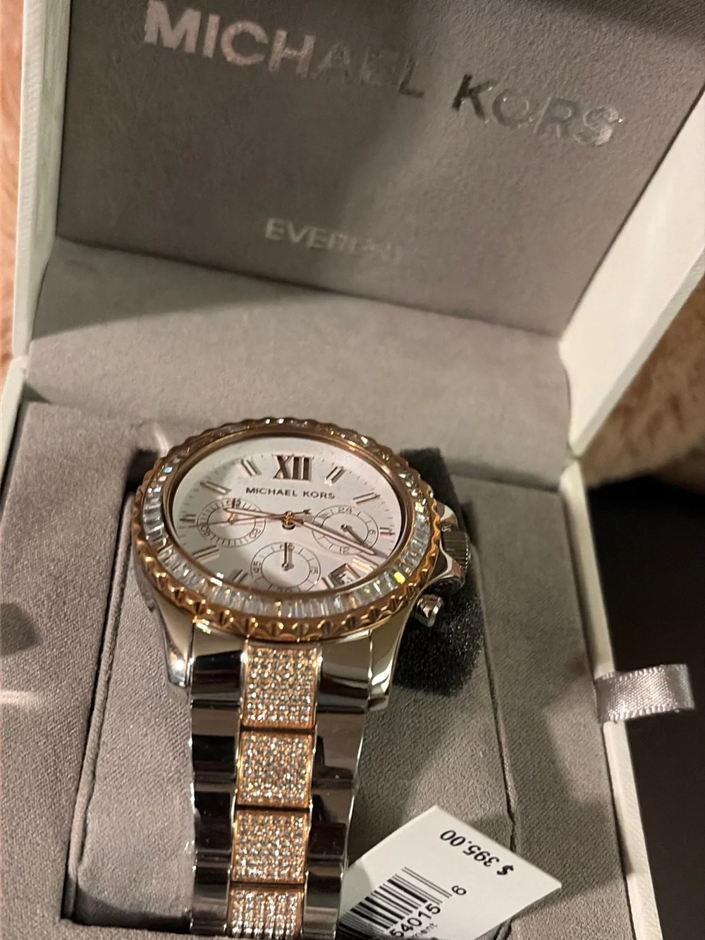 Michael Kors  Silver and Rose Gold Crystal Accent Chronograph Watch
